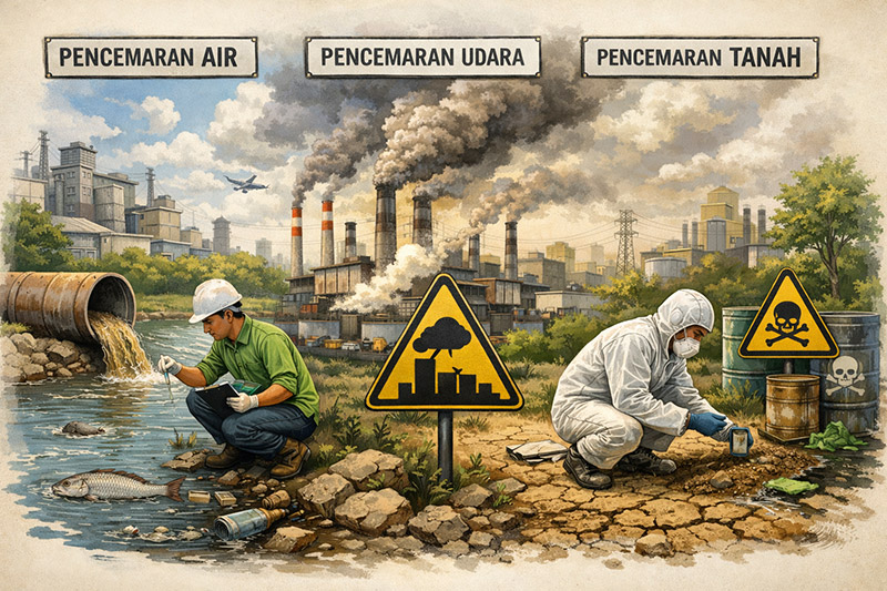 Pemantauan dampak lingkungan seperti air, udara, dan tanah di kawasan industri.